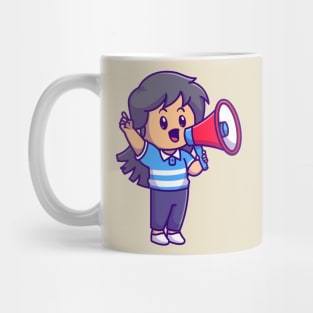 Cute Girl Talking With Megaphone Cartoon Mug